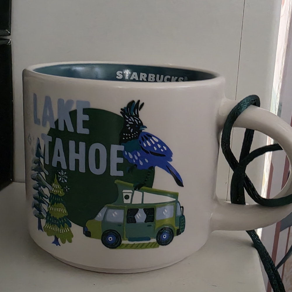 Starbucks Lake Tahoe Mug - White and Green with Blue Accents